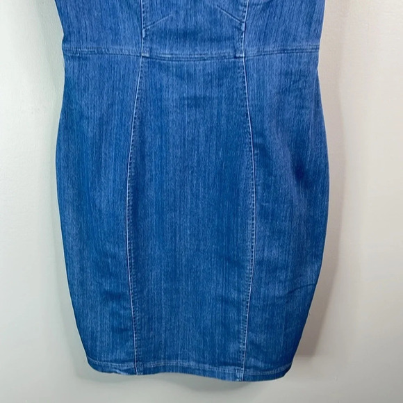 HAUTE MONDE Blue Denim Mini Dress Boustier Corset Stretch Adjustable Straps L - Picture 4 of 12